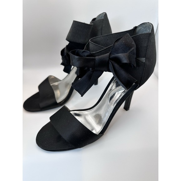 Women's Black High Heel Sandals with Bow Ankle Strap – Elegant Dress Shoes - Picture 5 of 11